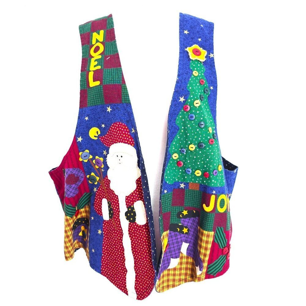 Vintage Santa Christmas Colorful Patchwork Preppy Vest Men's Size L/XL